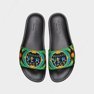 Versace Beverly Print Leather Slides